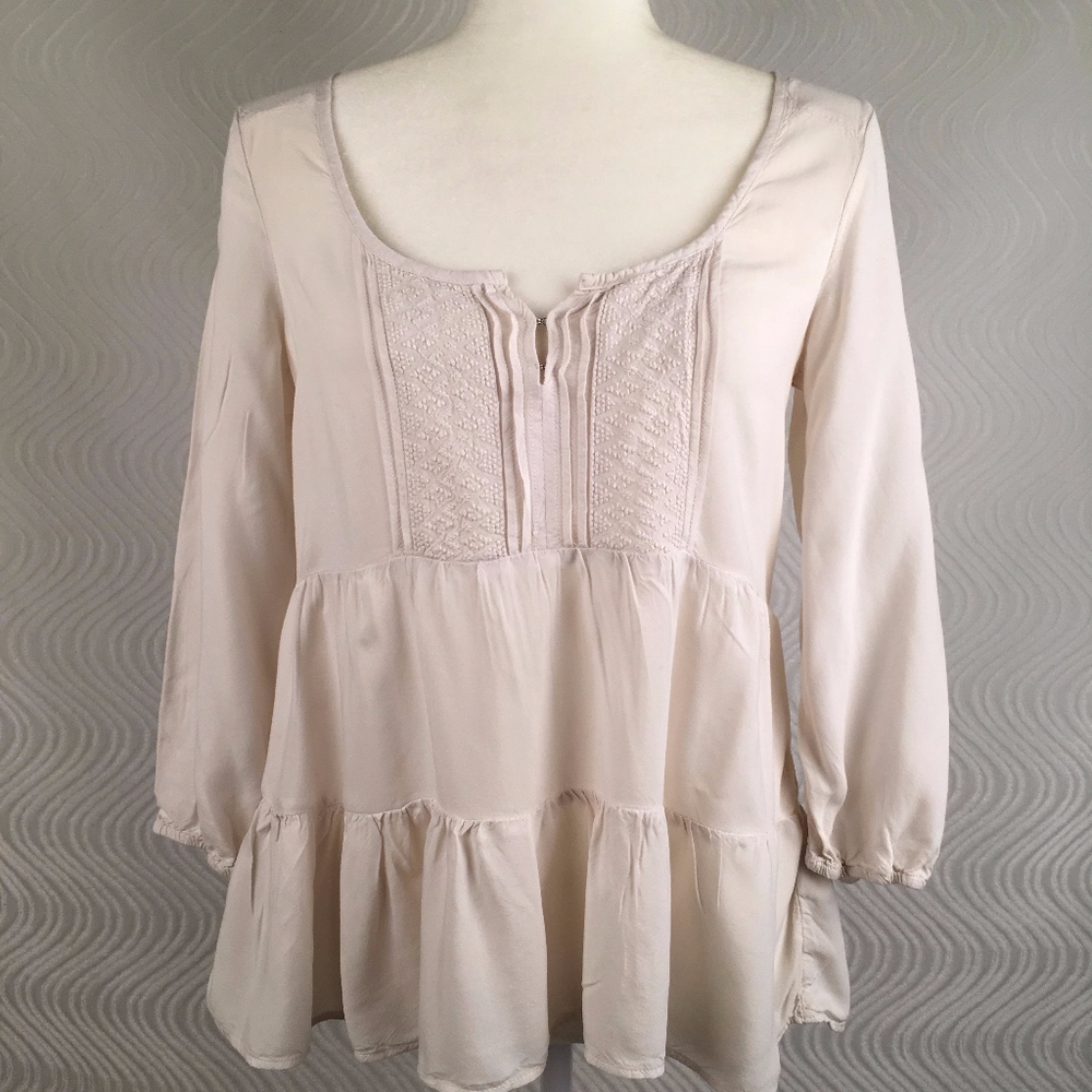 American Eagle Ivory Boho Peplum Blouse, XS